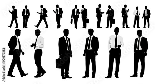 Collection of Silhouettes of Businessmen in Various Poses and Attire.