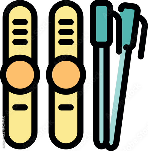 Skiing equipment featuring skis and poles, perfect for winter sports enthusiasts