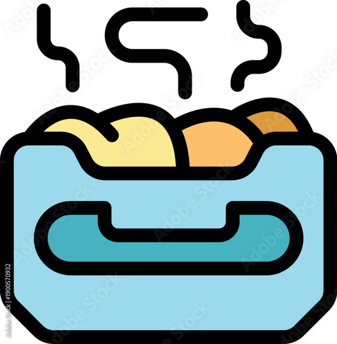 Freshly baked hot bread keeping warm in bread box with phone symbol, ideal for bakeries and food delivery services