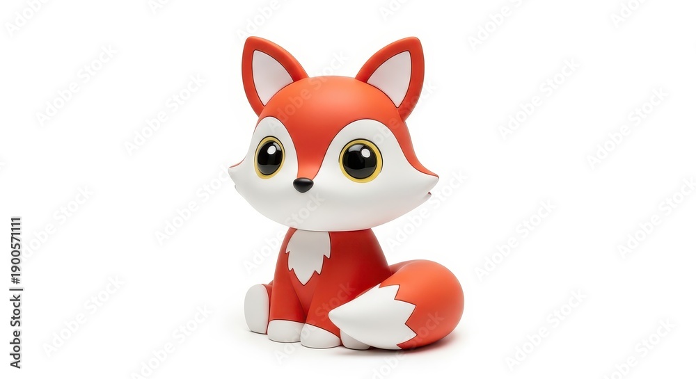 Fototapeta premium Stylized depiction of a cute, sitting animal figurine with large eyes against a white background