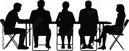 Business meeting silhouette illustration showing group of people sitting around table in discussion teamwork collaboration corporate communication vector design