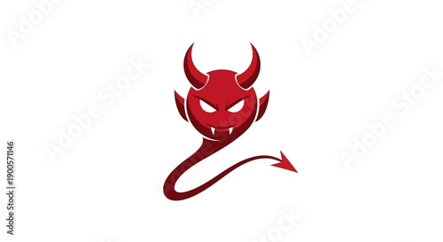 A stylized red devil character with sharp horns and a long, curved tail.
