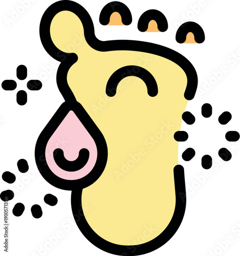 Cartoon smelly feet with bad odor and sweat drop, representing foot hygiene issues