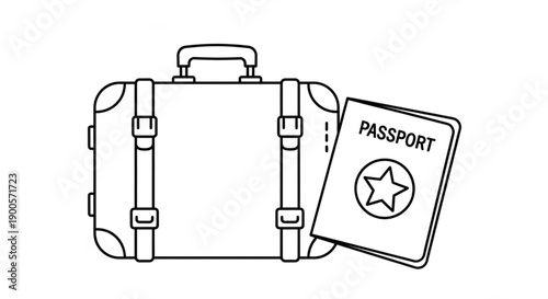 A suitcase and passport illustration depicting travel preparation from a straightforward viewpoint