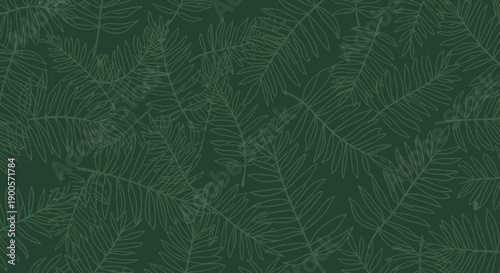 A dark green background with a repeating pattern of delicate pine needles.