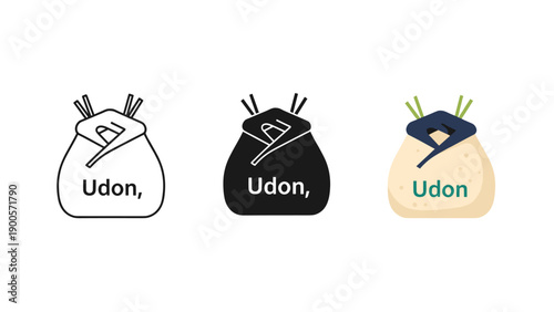 Three variations of udon noodle packaging design Vector