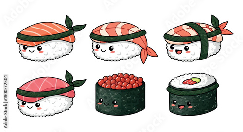 Sushi food characters with transparent background