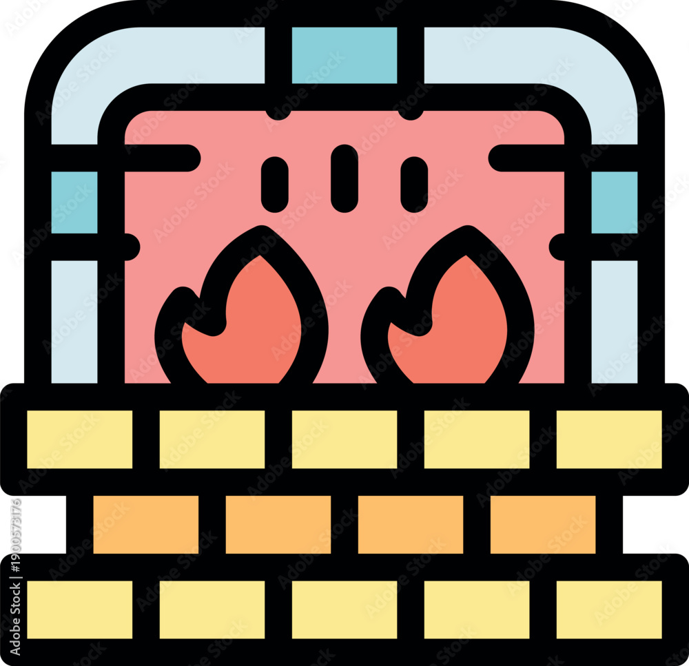 Naklejka premium Brick fireplace with glowing flames in a cozy setting