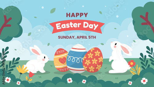Happy Easter Day Celebration Background or Banner for Invitation Template Design