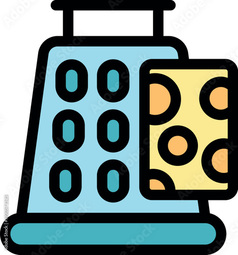 Colorful illustration of a cheese grater with a slice of cheese
