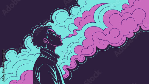 Pink silhouette vector illustration of a beautiful angel with heart and wings featuring a floral hair design and profile face for a Valentine art card