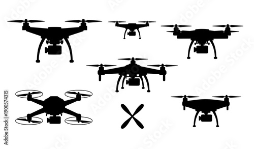 Aerial Drone and Quadcopter Camera Icons Set for Photography and Video