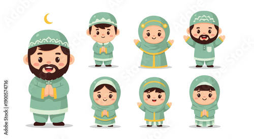 Muslim children and adults in traditional clothing