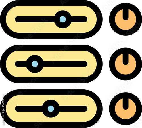 Customizable control panel with sliders and power buttons, ideal for adjusting settings in software or applications