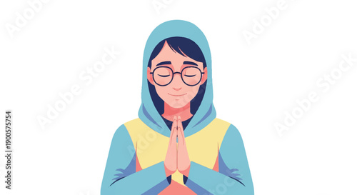 Woman in hijab praying with transparent background