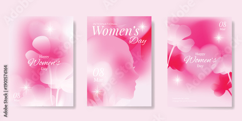 International Women's Day March 8 Greeting card set of Pink number 8 with flower on pink background