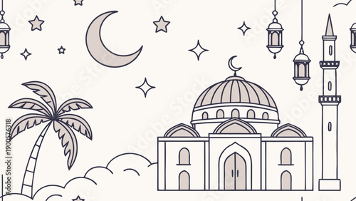Minimalist mosque and palm tree illustration