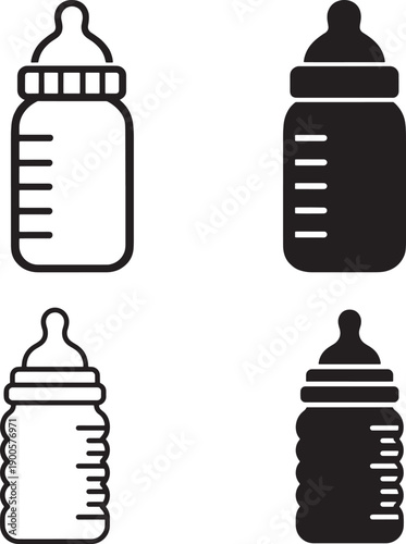 Baby Bottle Icon Set Infant Feeding Milk Bottle Vector Illustration