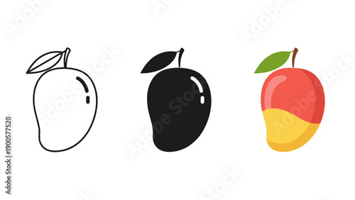 A simple line drawing and two colored illustrations of apples Vector