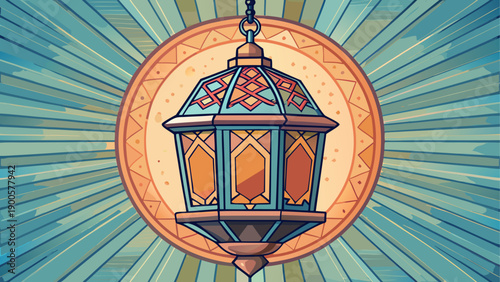 Vintage lantern with ethereal glow and radiating light rays
