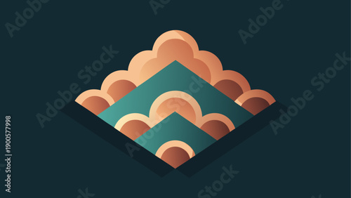 Abstract isometric mountain landscape with soft clouds