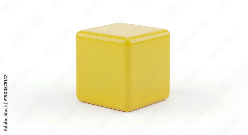 Fototapeta premium Yellow Cube Object on White Background