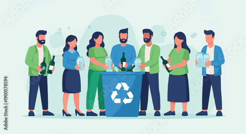 People recycling glass bottles and jars