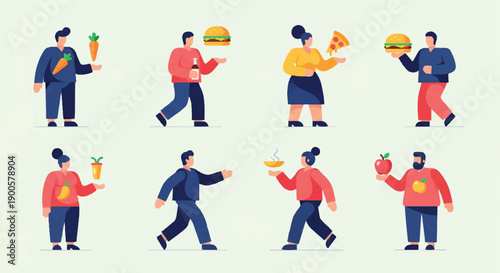 People holding food items in flat style