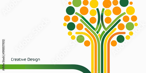 Abstract tree design with vibrant colored circles and a green base