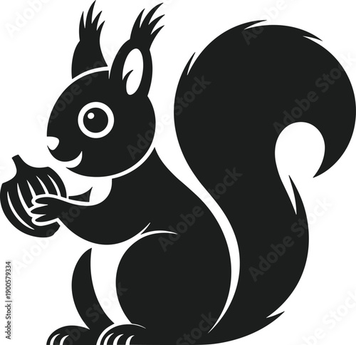 Black silhouette of a squirrel holding a nut vector illustration