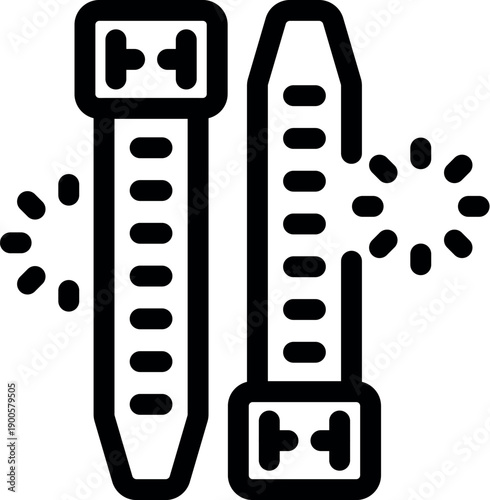 Cable ties are being tightened and loosened, depicted by a simple black and white icon