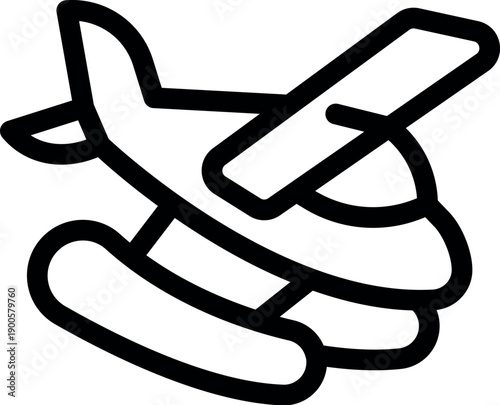 Simple, bold line art icon of a seaplane, ideal for travel and aviation related designs