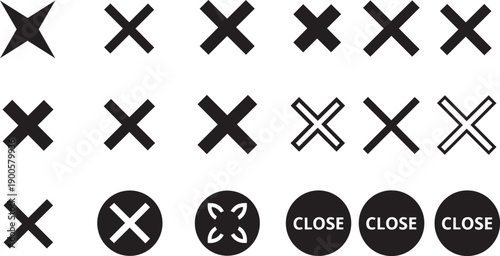 Vector close buttons, X marks, and cancel icons, isolated on transparent background, png
