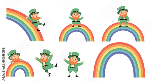 Happy leprechaun on rainbow colorful cartoon characters