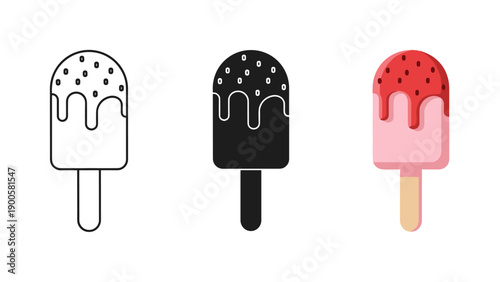 A set of colorful ice cream popsicles on a white background Vector
