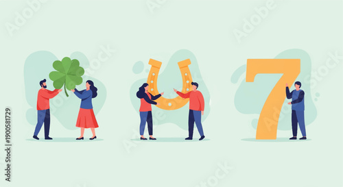 Luck symbols with people for St. Patrick's Day