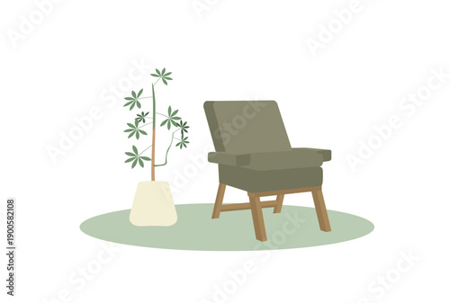 植物と一人がけソファのイラスト