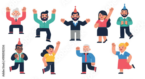 Happy people celebrating with party hats