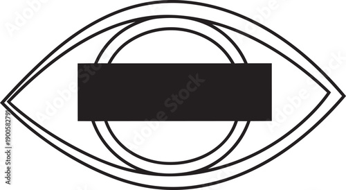 Vector eye icon with black banner, censorship symbol, isolated on transparent background, png