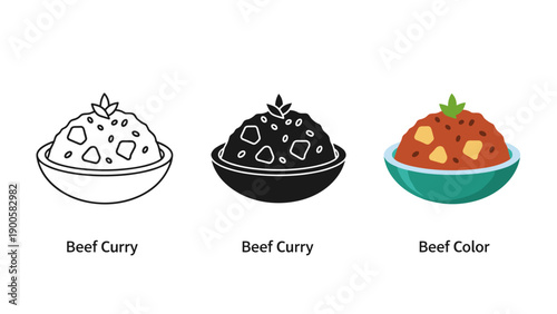 Three variations of beef curry in different colors Vector