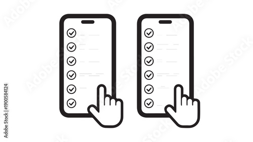 Modern mobile phones displaying digital checklists with all tasks completed, a user's finger interacts with the screen, symbolizing efficient digital completion and app functionality