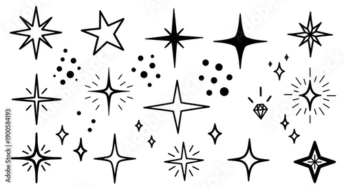 Collection of Sparkling Starbursts, Twinkling Stars, and Diamond Icons