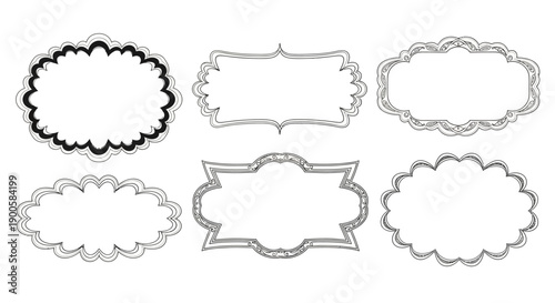 Collection of Six Ornate Decorative Frames and Borders on White Background