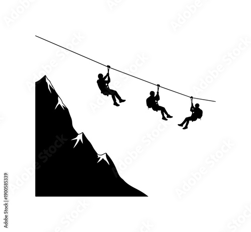 Mountaineers Zip-Lining Over Cliffside