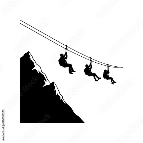 Team Zip-Lining Over Mountain Cliff