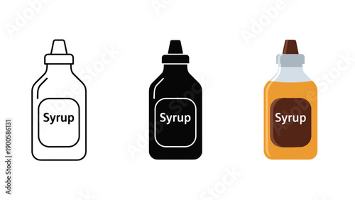 Three different colored syrup bottles are shown Vector