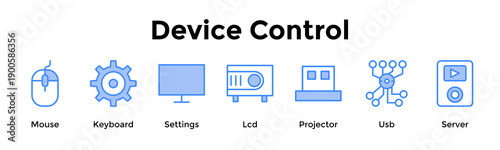 Device Control Banner Web Icon Vector Illustration Concept For Mouse, Keyboard, Settings, Lcd, Projector, Usb, Server