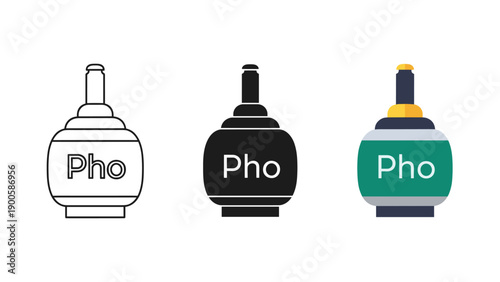 Three different colored pho bottles on a white background Vector