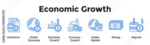 Economic Growth Banner Web Icon Vector Illustration Concept For Economic, Global Economy, Economy Growth, Currency Growth, Global Market, Money, Deposit