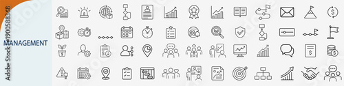 management business and organization icons, minimal outline vector set